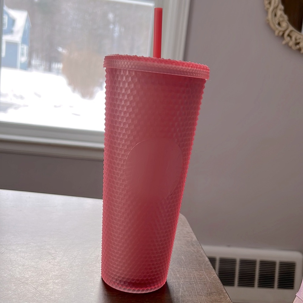 Starbucks January 2022 release pink 24oz studded soft touch venti cold cup